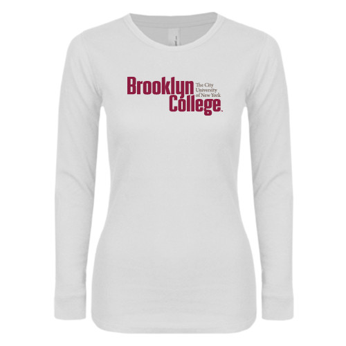 Womens White Long Sleeve V Neck Tee-Official Logo