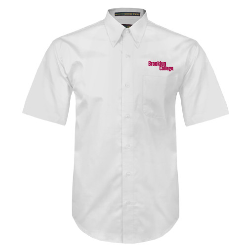 White Twill Button Down Short Sleeve-Brooklyn College