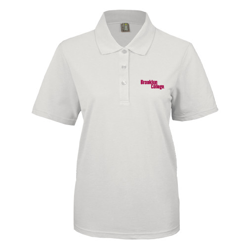 Womens Silk Touch White Pique Polo-Brooklyn College