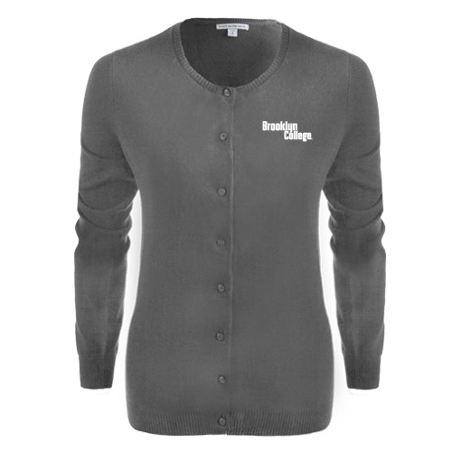 Womens Charcoal Cardigan Sweater-Brooklyn College