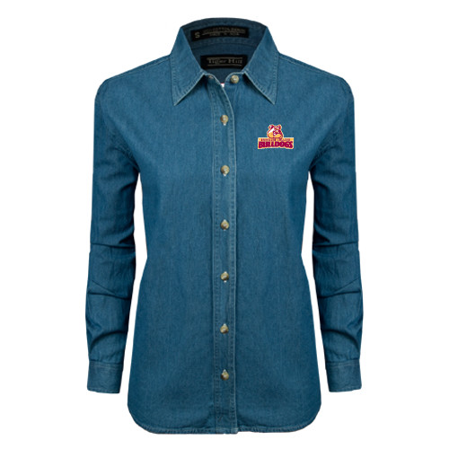 Womens Denim Long Sleeve Shirt-Brooklyn College Athletic Mark