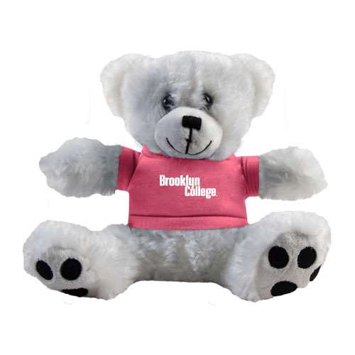 Plush Big Paw 8 1/2 inch White Bear w/Pink Shirt-Brooklyn College