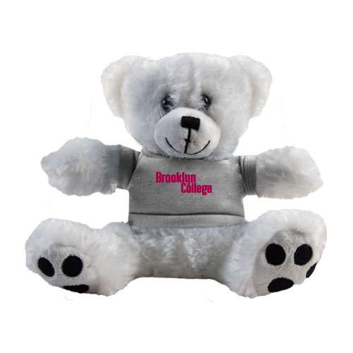 Plush Big Paw 8 1/2 inch White Bear w/Grey Shirt-Brooklyn College