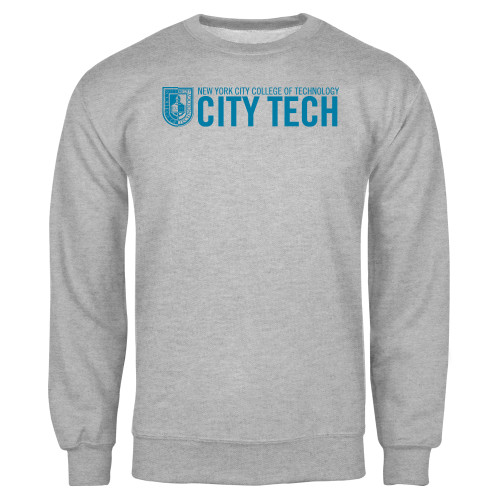Grey Fleece Crew-City Tech Logo
