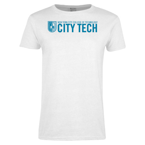 Womens White Short Sleeve Tee-City Tech Logo