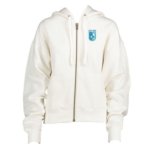 ENZA Womens White Boxy Full Zip Hood-City Tech Shield