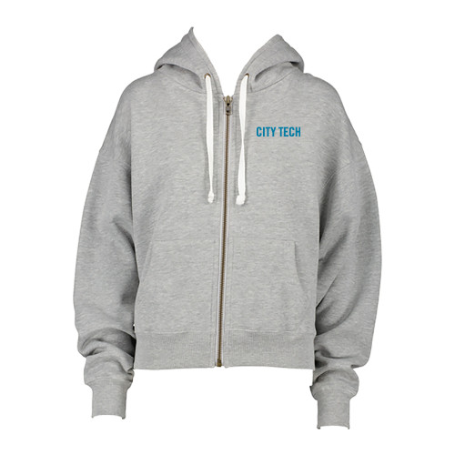 ENZA Womens Grey Boxy Full Zip Hood-City Tech Logo