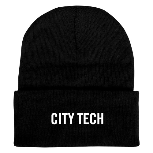 Black Knit Beanie w/Cuff-City Tech Wordmark