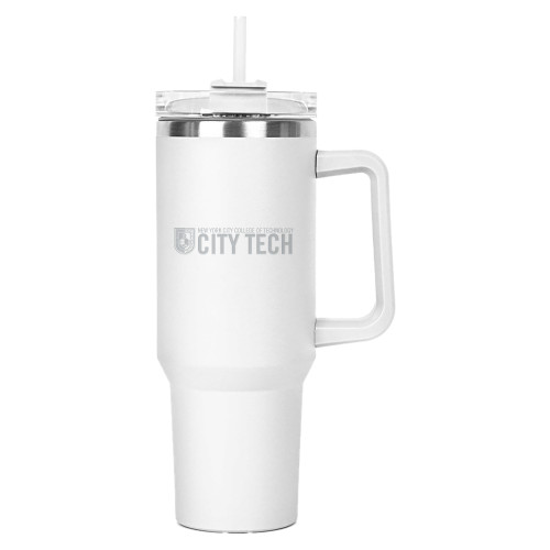 Hippo White Mug & Straw Lid with Twist Closure 40 oz-City Tech Logo Engraved