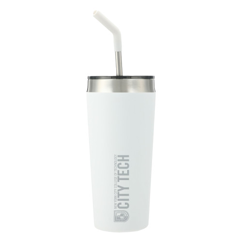 Faye White Vacuum Tumbler w/ Stainless Steel Straw 20 oz-City Tech Logo Engraved