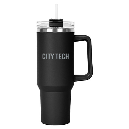 Hippo Black Mug & Straw Lid with Twist Closure 40 oz-City Tech Wordmark Engraved