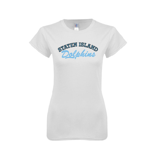 Next Level Womens White Boyfriend Tee-Staten Island Dolphins