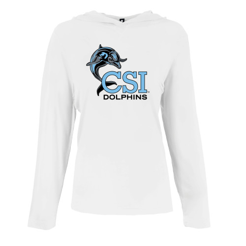 Womens White Long Sleeve Hooded Tee-Official Logo