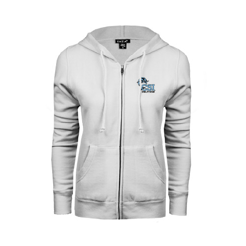 ENZA Womens White Fleece Full Zip Hoodie-Official Logo