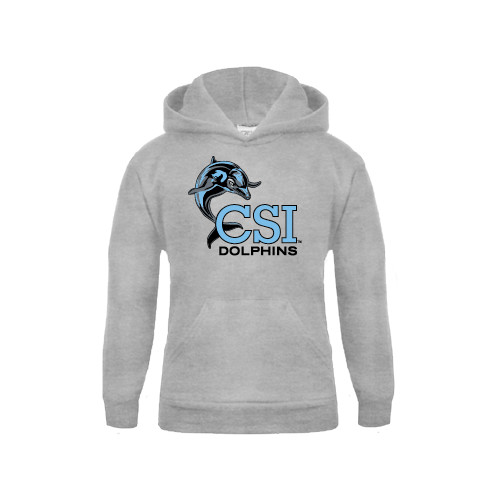 Youth Grey Fleece Hood-Official Logo