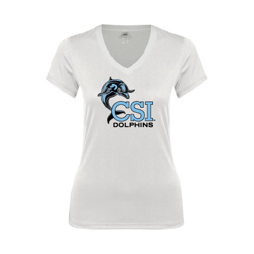 Next Level Womens White Ideal V Tee-Official Logo