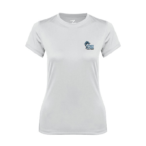 Womens White Performance Tee-Official Logo