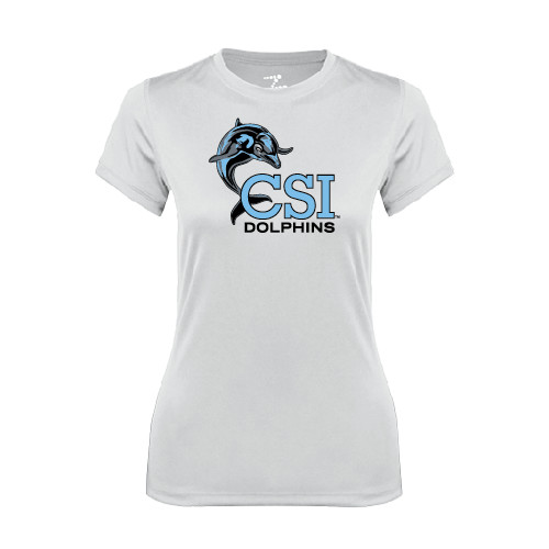 Womens White Performance Tee-Official Logo