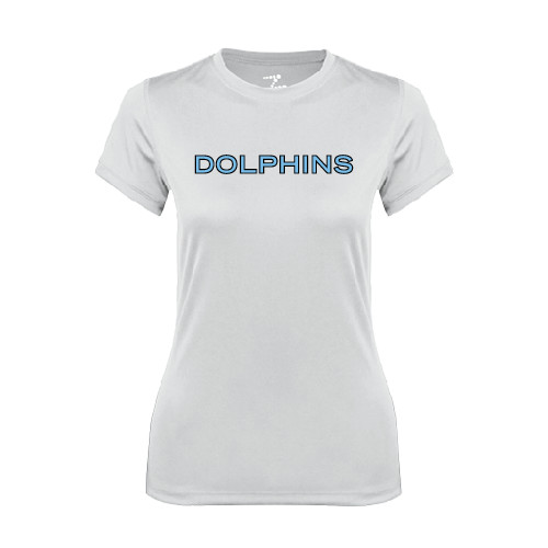 Womens White Performance Tee-Dolphins