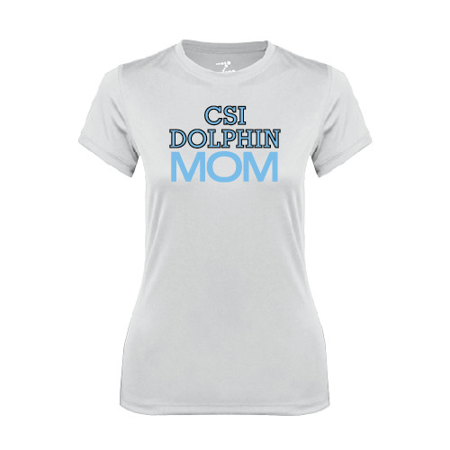 Womens White Performance Tee-Mom