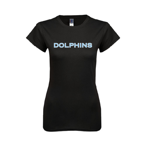 Next Level Womens Black Boyfriend Tee-Dolphins