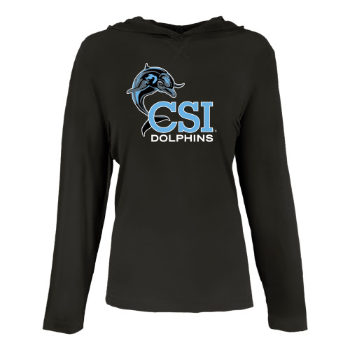 Womens Black Long Sleeve Hooded Tee-Official Logo