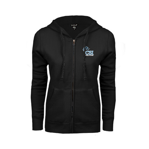 ENZA Womens Black Fleece Full Zip Hoodie-Official Logo