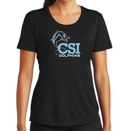 Womens Black Performance Tee-Official Logo