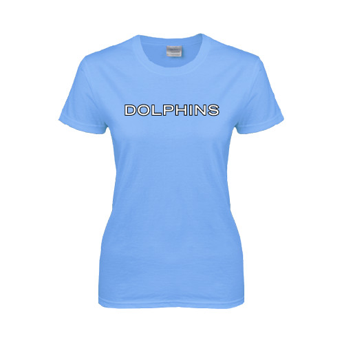 Womens Light Blue Short Sleeve Tee-Dolphins