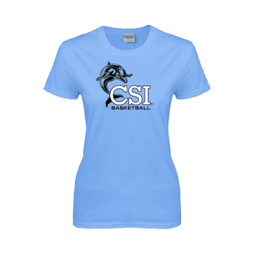 Womens Light Blue Short Sleeve Tee-Basketball