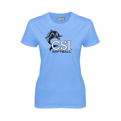 Womens Light Blue Short Sleeve Tee-Softball