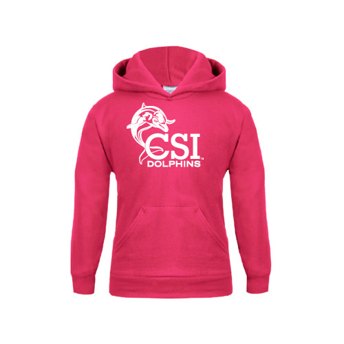 Youth Hot Pink Fleece Hoodie-Official Logo