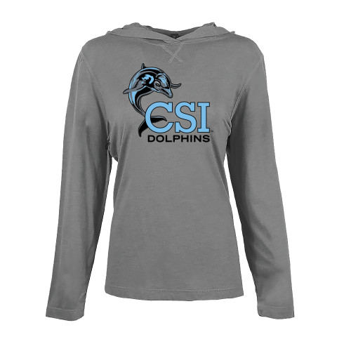 Womens Grey Heather Long Sleeve Hooded Tee-Official Logo