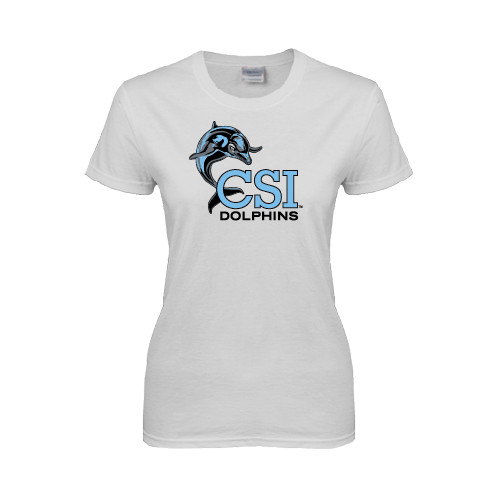 Womens White Short Sleeve Tee-Official Logo