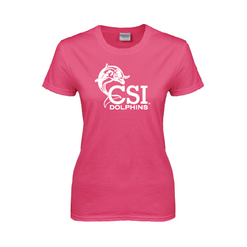 Womens Hot Pink Short Sleeve Tee-Official Logo