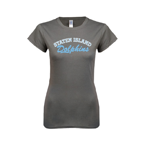 Next Level Womens Charcoal Boyfriend Tee-Staten Island Dolphins