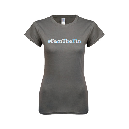 Next Level Womens Charcoal Boyfriend Tee-Fear the Fin
