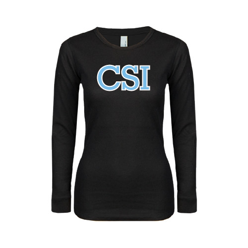 Womens Black Long Sleeve V Neck Tee -CSI