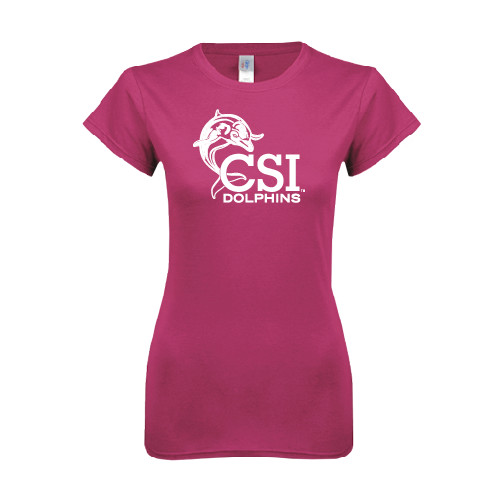 Next Level Womens Fuchsia Boyfriend Tee-Official Logo