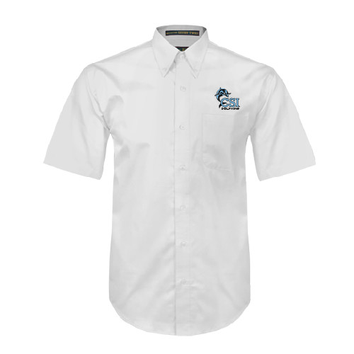 White Twill Button Down Short Sleeve-Official Logo