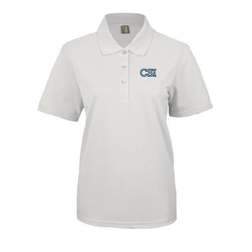 Womens Silk Touch White Pique Polo-CSI
