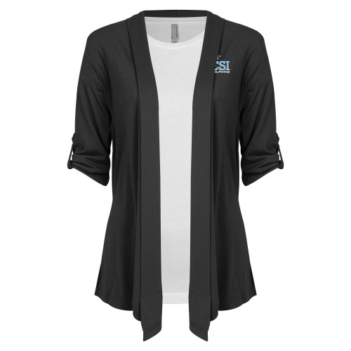 Womens Grey Drape Front Cardigan Sweater-Official Logo