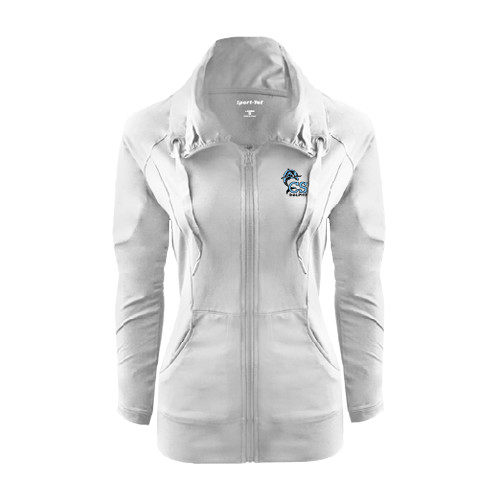 Womens White Sport Wick Stretch Full Zip Jacket-Official Logo