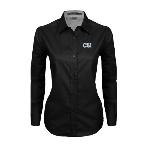 Womens Black Twill Button Down Long Sleeve -CSI