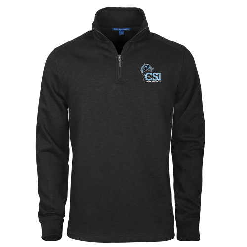 Black Slub Fleece 1/4 Zip Pullover-Official Logo
