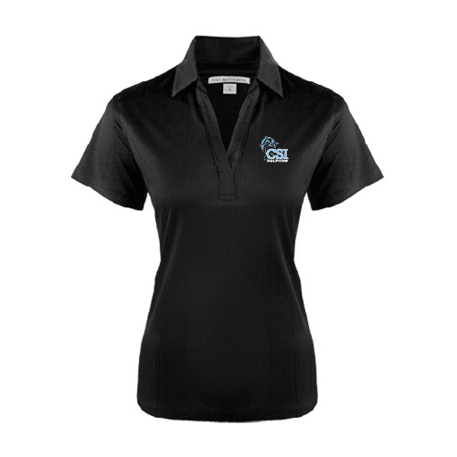 Womens Black Performance Fine Jacquard Polo-Official Logo