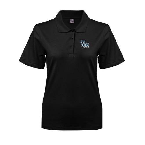 Womens Silk Touch Black Pique Polo-Official Logo