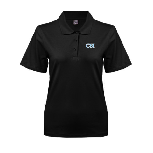 Womens Silk Touch Black Pique Polo-CSI