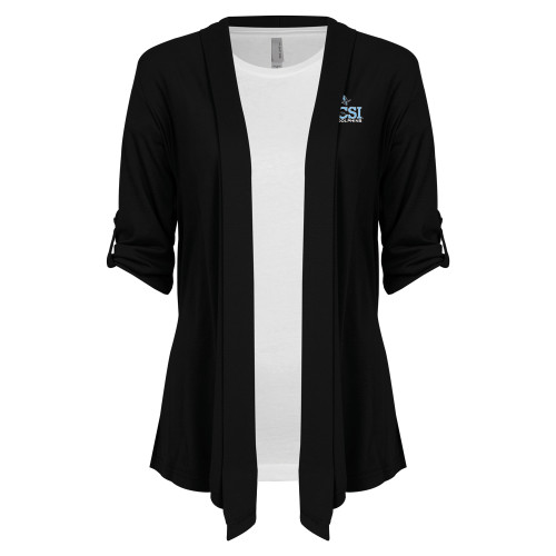 Womens Black Drape Front Cardigan Sweater-Official Logo