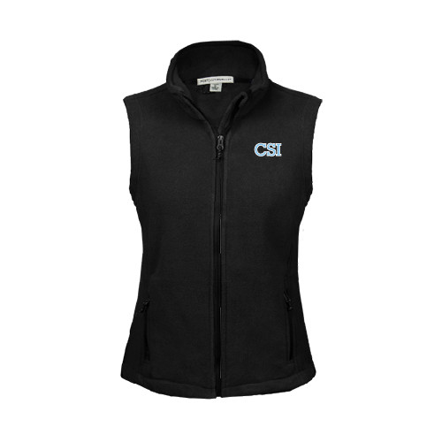Womens Black Fleece Full Zip Vest-CSI
